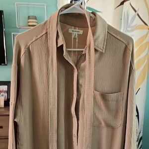 Max Studio Beige Button-Up Dress with Tie